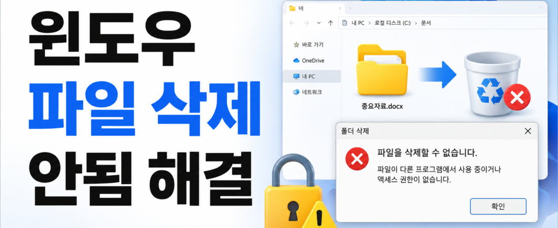 윈도우 파일 삭제 안됨 해결, 파일이 사용 중이거나 권한이 없을 때