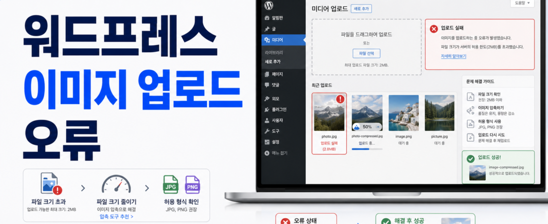 워드프레스 이미지 업로드 오류 해결, 사진이 안 올라갈 때 확인할 것