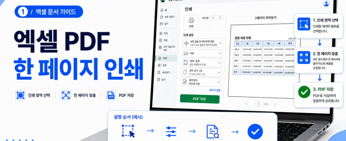 엑셀 PDF 한 페이지 인쇄, 표가 잘리지 않게 한 장에 맞추는 방법